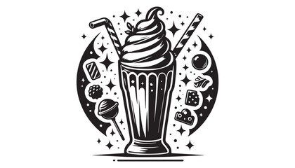 black color ice cream silhouette vector illustration, solid white background