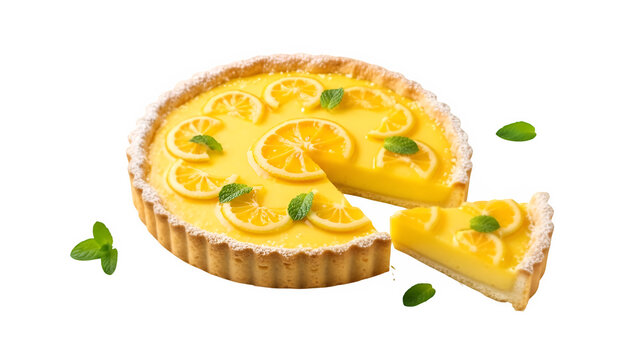 Lemon tart, isolated on white or transparent background. PNG