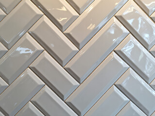 Herringbone Tile Pattern Glossy White Bathroom Wall Tiles Interior Design Texture