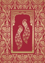 peacocks, feathers ,wedding card design, royal India	