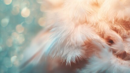 Close-up view of soft feathers with sparkles in the background