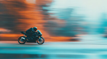 Fototapeta premium Motorcycle racing on a winding road at dusk with a blurred background