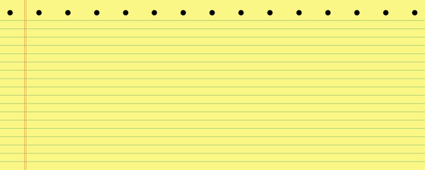 Legal Yellow Paper Notebook with Red Lines and Holes Background. Lined Note Pad Memo Texture. Vector Illustration