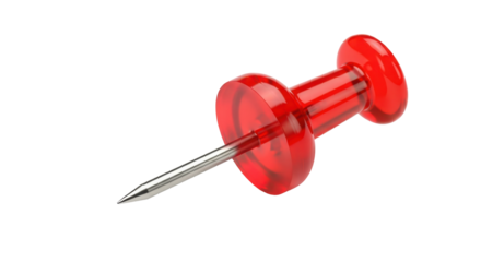Realistic red push pin with a metallic point on transparent background