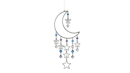 Eid Mubarak Festive Decor Illuminated Crescent Moon with Silhouette Cityscape on Display Base