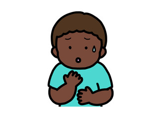 心配する　黒人の男の子