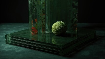 Glass display with spherical object
