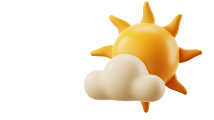 Vibrant 3D Rendered Sun Shining Through White Cloud, Isometric Weather Icon, Bright Sunny Day Illustration