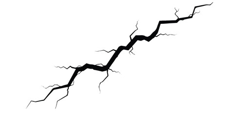 High contrast black and white illustration of a jagged crack, symbolizing breakage or stress
