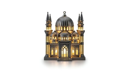 Eid Mubarak Festive Decor Illuminated Crescent Moon with Silhouette Cityscape on Display Base