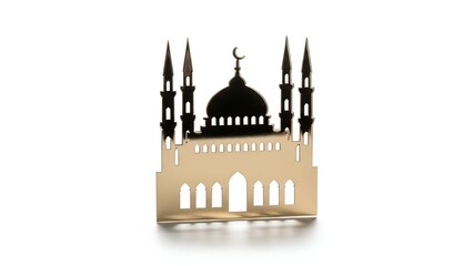 Eid Mubarak Festive Decor Illuminated Crescent Moon with Silhouette Cityscape on Display Base