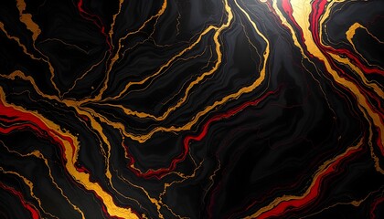 Vibrant red and yellow lightning-like streaks illuminate a dark abstract background.