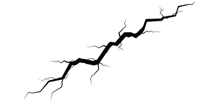 High contrast black and white illustration of a jagged crack, symbolizing breakage or stress