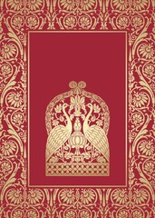 peacocks, feathers ,wedding card design, royal India	