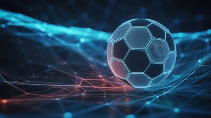 Naklejka premium Dynamic 2026 Soccer Football World Cup Concept with Futuristic Digital Soccer Ball and Abstract Light Trails for Sports Event Promotions and Marketing Campaigns