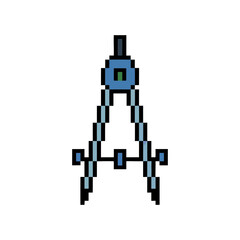 Blue Pixel Art Drafting Compass Tool Icon for Geometry and Architecture