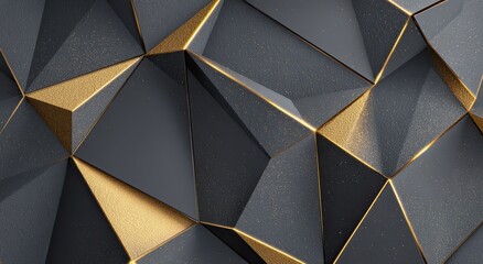 Close-up view of a 3D polygonal pattern in matte dark gray with gold highlights
