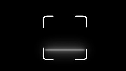 White neon scanning frame with a horizontal moving line animation on a black background, QR code scan, barcode, data processing, or security - Powered by Adobe