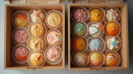 Assorted cupcakes in two boxes