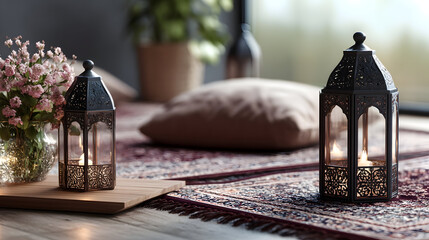 Joyful atmosphere surrounds a spacious home living area prepared for Eid celebration