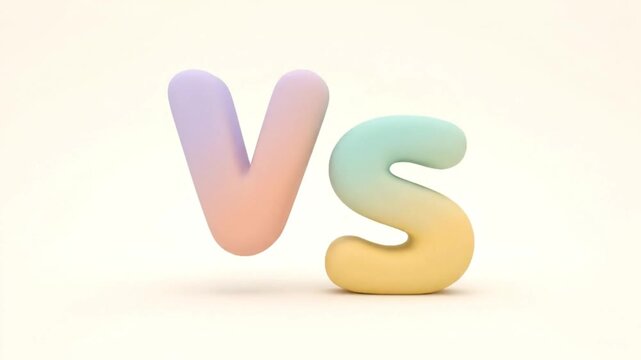 Soft pastel 3D 'VS' letters gracefully symbolize comparison, choice, and opposition. A modern graphic ideal for illustrating contrasting ideas and competitive scenarios