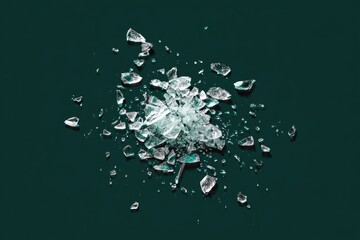 A cluster of shattered glass fragments on a deep teal background