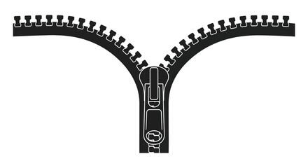A striking black and white image depicting a partially opened zipper a common fastening device silhouette