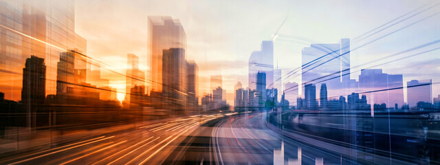 Dynamic Urban Cityscape with Motion Blur and Vibrant Light Trails