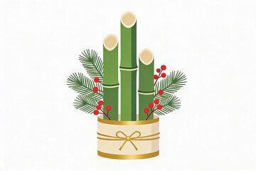 Traditional Japanese New Year Kadomatsu arrangement of bamboo and pine. For holiday advertising and corporate branding.