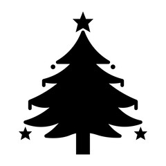 Fototapeta premium Black Christmas Tree Silhouette With Stars And Lights On White Background