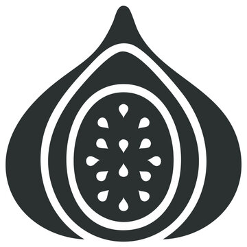 Stylized fig fruit cut in half icon, simple black and white vector graphic