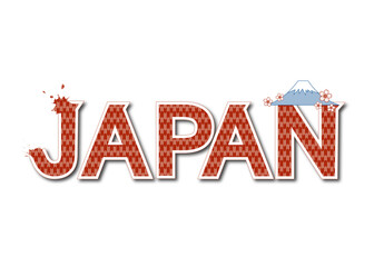 JAPAN 矢絣文様の日本語の文字と富士山と桜のイラスト