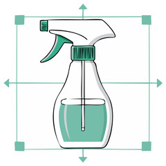 Vector illustration of a hand drawn spray bottle with a target frame for cleaning or disinfecting concepts