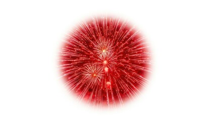 Vibrant red fireworks bursting brilliantly against a pristine white background creating a festive