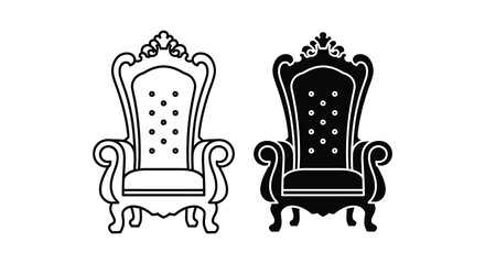 Two ornate vintage armchairs are depicted in contrasting black and white a striking silhouette © Pvect02