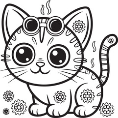 Steampunk cat with goggles vector illustration outline sketch drawing design