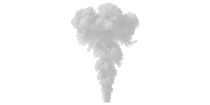 A thick column of billowing white smoke or vapor rising from below against a white background