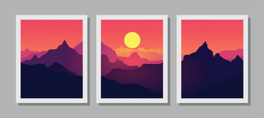 Vibrant mountain landscape with stunning sunset views in modern art style