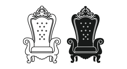 Intricate designs of two ornate vintage chairs are beautifully displayed in black and white silhouette