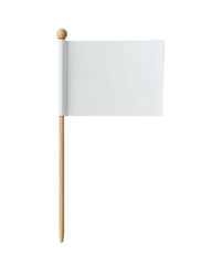 A simple, digitally rendered white flag on a wooden pole, against a solid black background