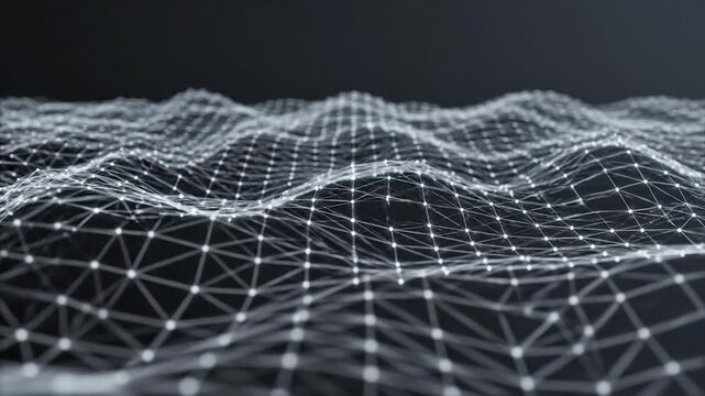 Abstract digital network with glowing nodes and connections on dark background