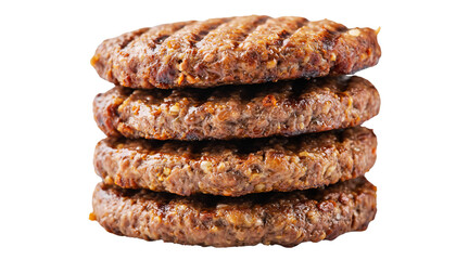 Raw Burger Patties Stacked isolated on a solid white background