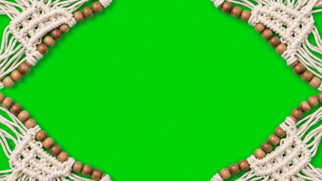 Green Screen Background with Decorative Macrame and Wooden Beads Border
