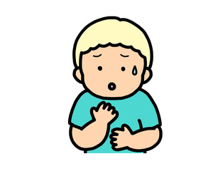 心配する　金髪の男の子