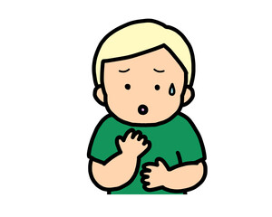 心配する　金髪の男の子