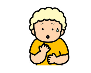 心配する　金髪の男の子