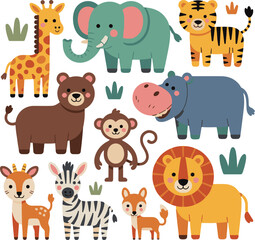 Obraz premium Cute cartoon animal set seamless pattern with zoo and farm animals
