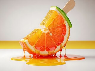 orange popsicle with juice dripping down on matching background best for showcasing authentic orance ice popscle
