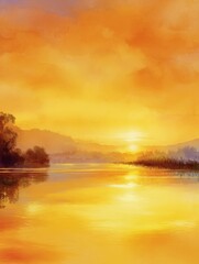 Obraz premium golden sunset water colors in nature background bliss and beauty of life no logos no brands ar 34