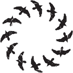 rounded flying crow silhouettes